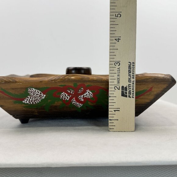 Vintage Wooden Nut Dish 9" Metal Nutcracker Picks MCM Hand-Painted Pinecones - Picture 11 of 15